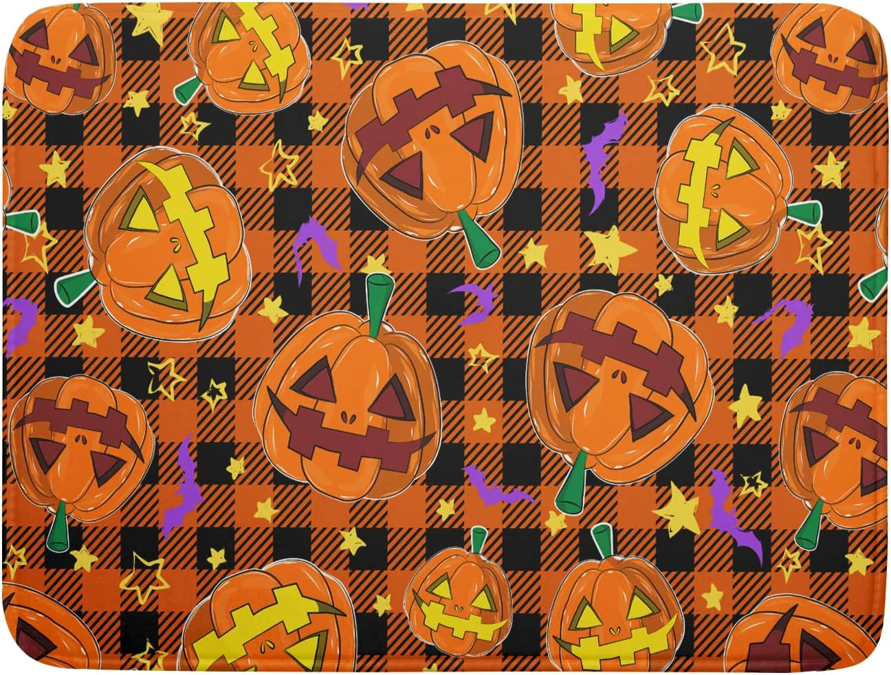 High-End Giwawa Halloween Dish Drying Mat 18 x24 Spooky Pumpkins Bats Orange Black Buffalo Plaids Dish Drainer Mats Specialty