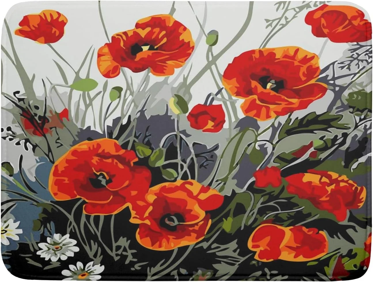 Contemporary Poppy Dish Drying Mat 18×24 inch for Kitchen Vintage Red Orange Floral Dish Drying Pad Oil Painting Flower Dish Drainer Mats Absorbent Microfiber Crafted