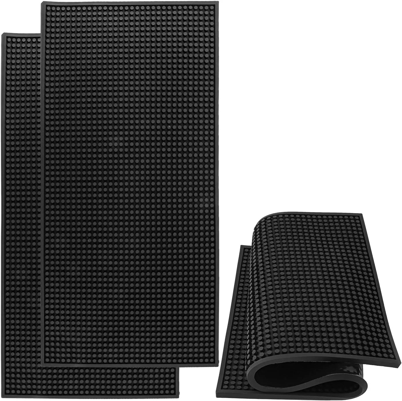 Breathable 2 Pack 12 x 24 Inch Black Coffee Bar Mats Rubber Bar Mat Anti-Slip Bar Spill Mat for Countertop Bartending Kitchen Dining Table Classic