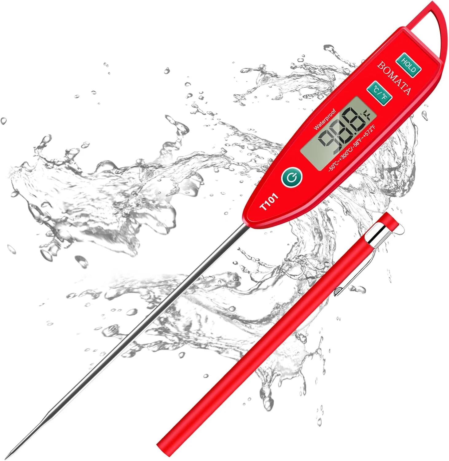 User-Friendly BOMATA Digital Water Thermometer for Liquid Meat Cooking IPX7 Waterproof Instant Read Food Thermometer 5in Long Probe for Candle Water Meat BBQ T101 Red Color … Exclusive