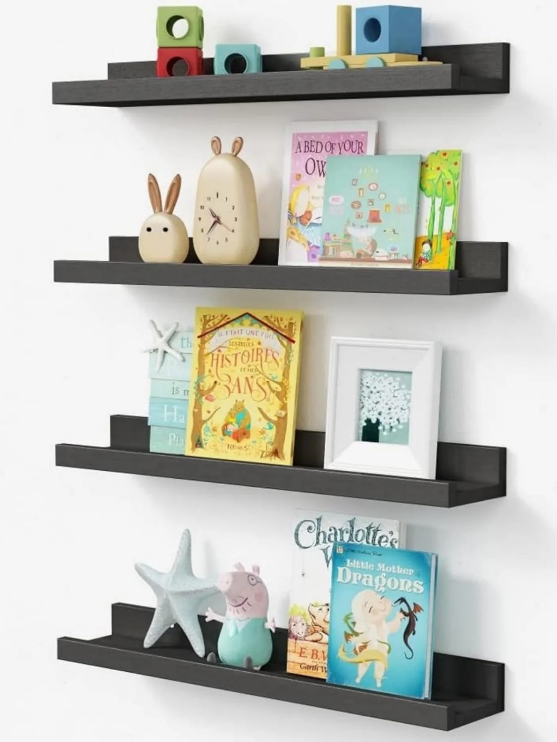 Top-Quality Forbena 24 Inch Long Picture Ledge Shelf Set of 4 Black Wood Floating Shelves with Lip for Wall Recyclable