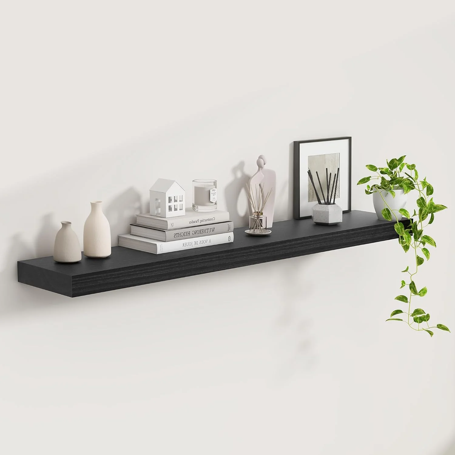 Solid Fun Memories 48 Black Floating Shelves 9.3 Inch Deep Floating Shelves for Wall Rustic Wooden Wall Shelves for Home Decor Detailed