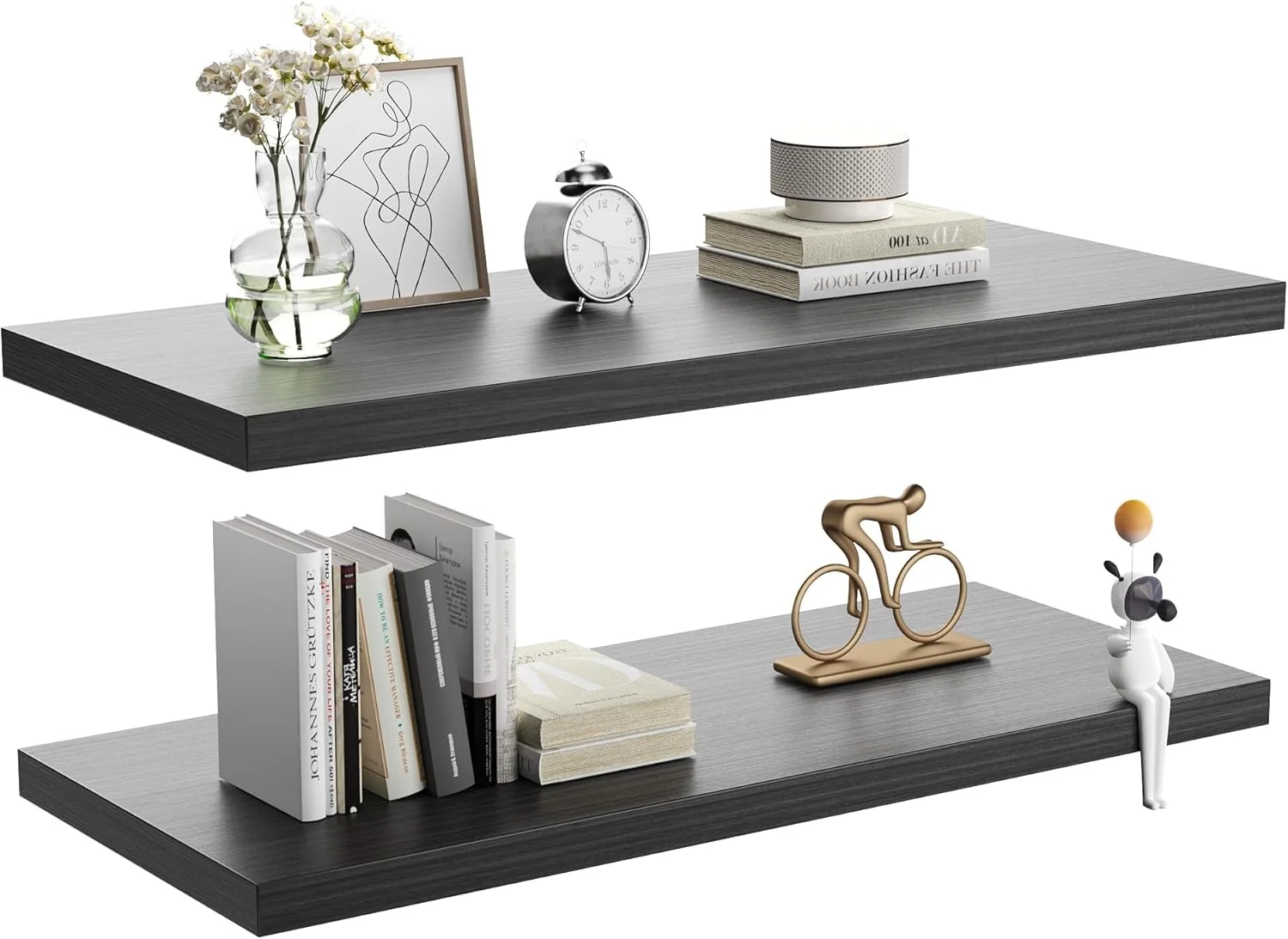 Exceptional Wall Shelf Set of 2 Dark Wood Floating Shelves 24 in W x 10 in D x 1 in H Wooden Floating Wall Shelf with Invisible Brackets for Living Room Bedroom Bathroom Kitchen Storage and Decor Effective