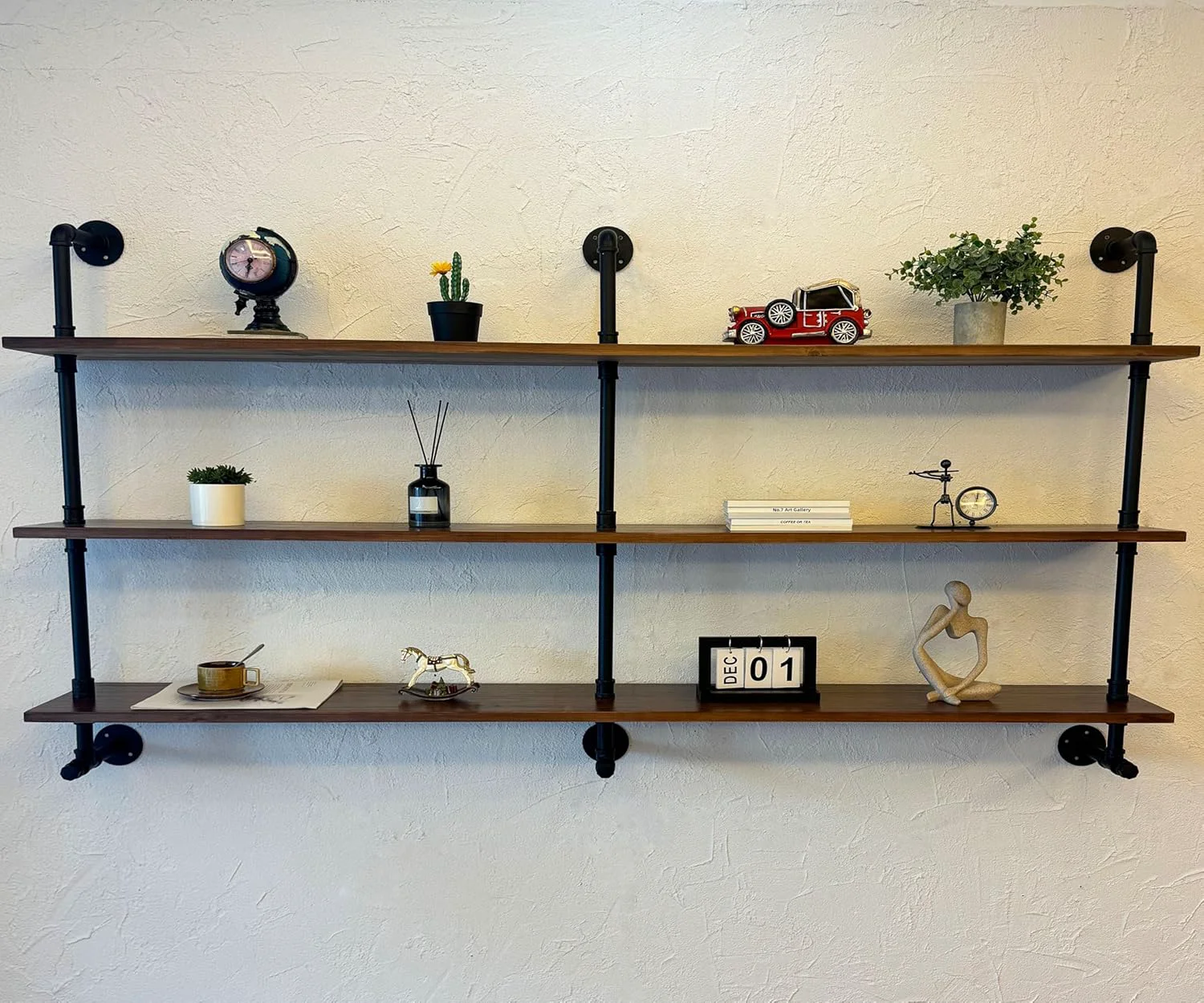 Green Rogmars Industrial Pipe Wall Shelves Pipe Shelving with Wood Plank 70 Inches Floating Shelves for Wall Farmhouse Pipe Book Shelves Dark Brown Durable