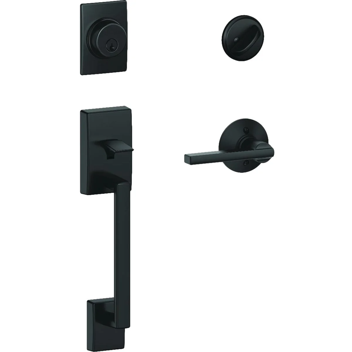 Dependable Schlage Century Handleset with Single Cylinder Deadbolt and Latitude Lever in Matte Black Breathable