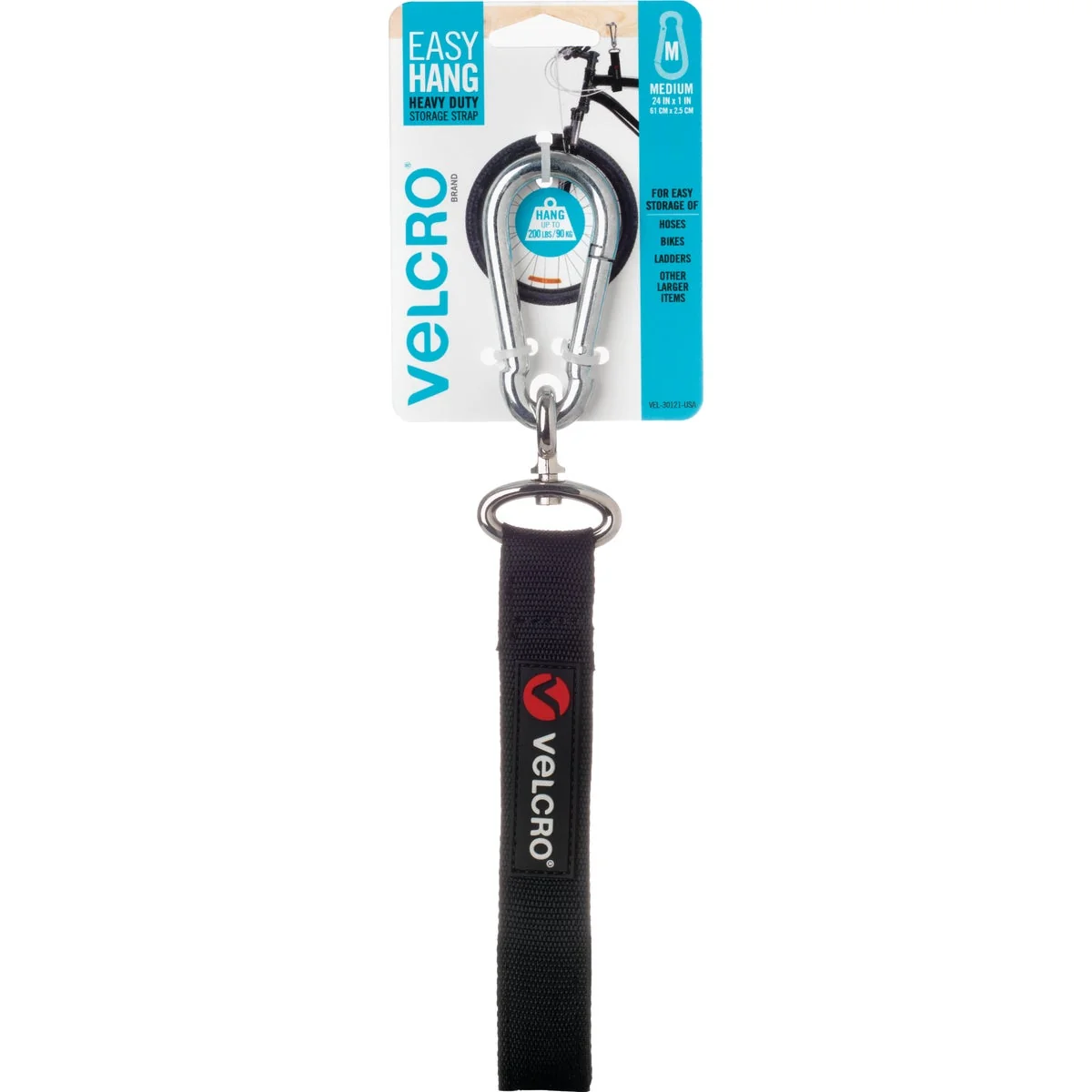 Official Velcro Brand Easy Hang 24 In. x 1 In. Black 200 Lb. Capacity Strap with Carabiner Powerful