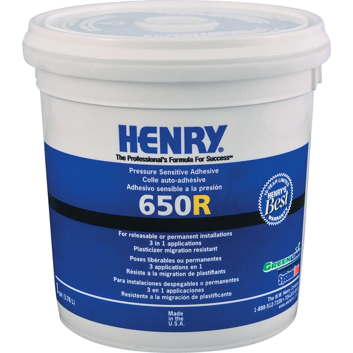 Classic Henry Releasable Bond Pressure Sensitive Fiberglass Sheet Vinyl Floor Adhesive 1 Gal. Eco-Friendly