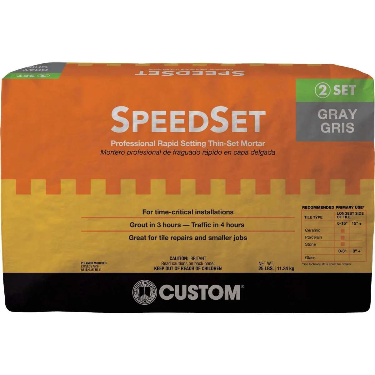 Premium Custom Building Products 25 Lb. Gray SpeedSet Fortified Thin-Set Mortar Safe