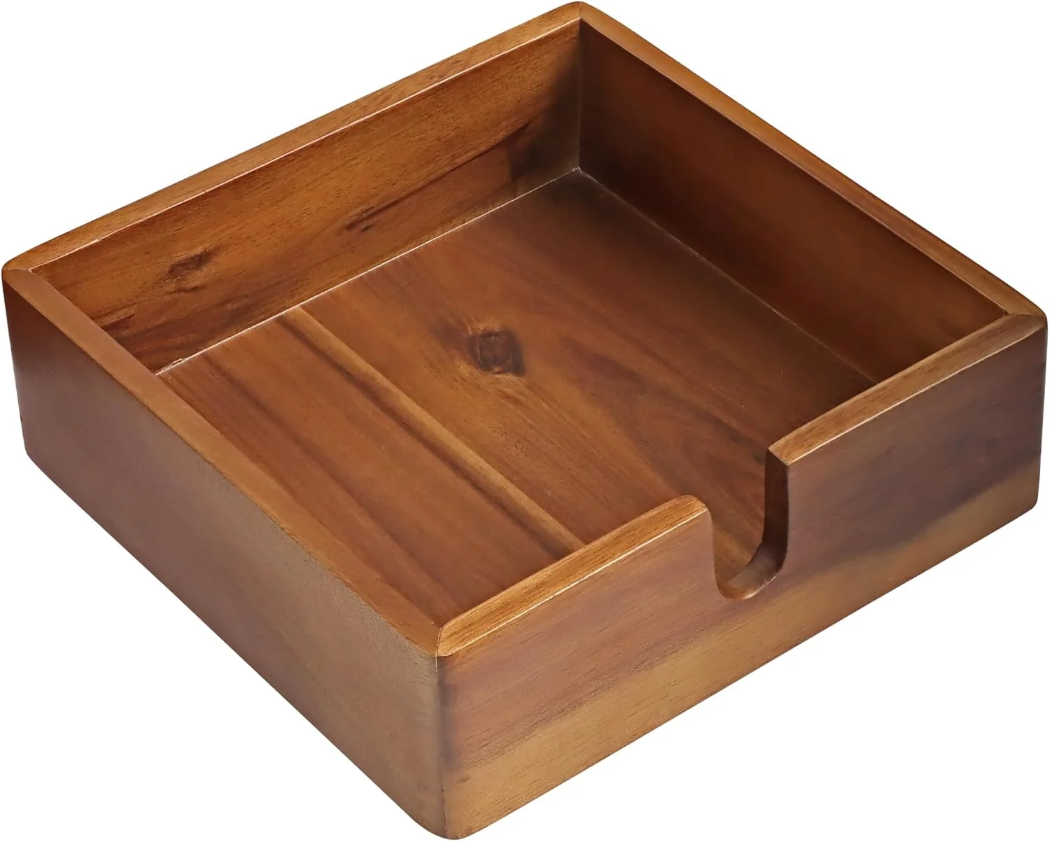 Contemporary Acacia Lunch Napkin Holder 7.8 x 7.8 inches for Dining Table and Kitchen – Napkin Dispenser Made from Brown Acacia Wood Authentic
