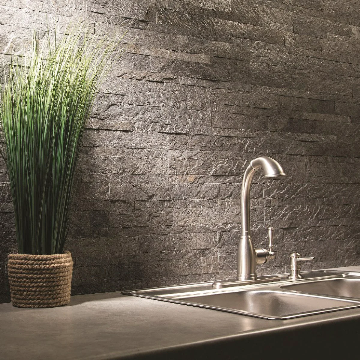 Detailed Aspect 6 In. x 24 In. Natural Stone Backsplash Peel Stick Frosted Quartz Pure
