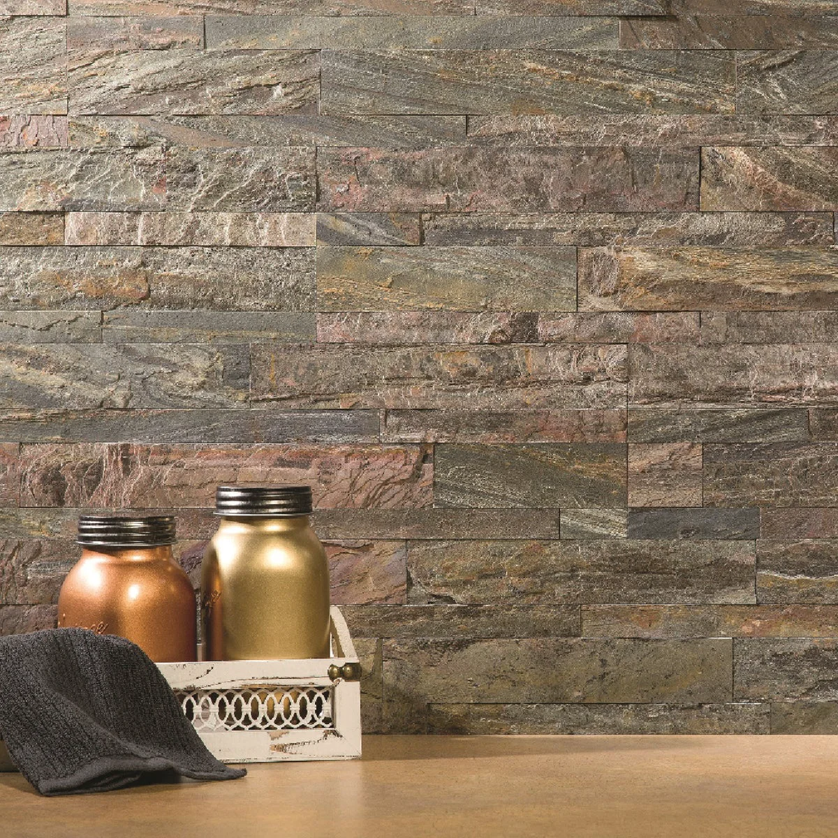 Solid Aspect 6 In. x 24 In. Natural Stone Backsplash Peel Stick Weathered Quartz Optimized