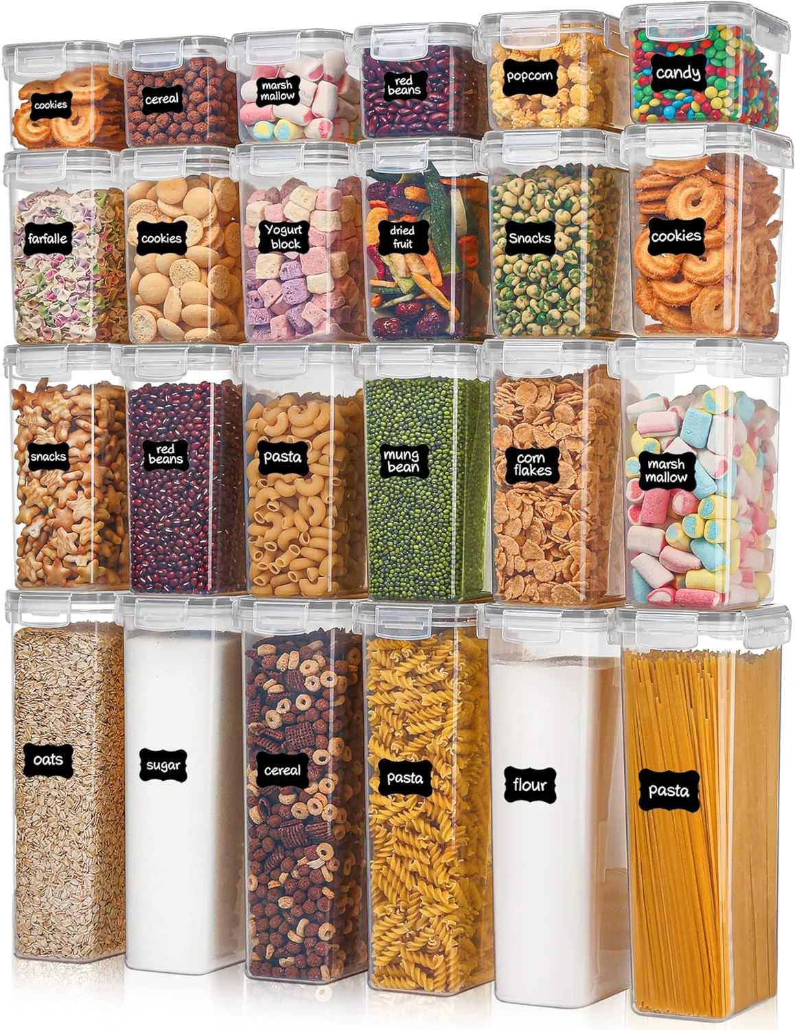 World-Class Vtopmart Airtight Food Storage Containers with Lids 24 pcs Plastic Kitchen and Pantry Organization Canisters for Ce Dry Food Flour and Sugar Solid