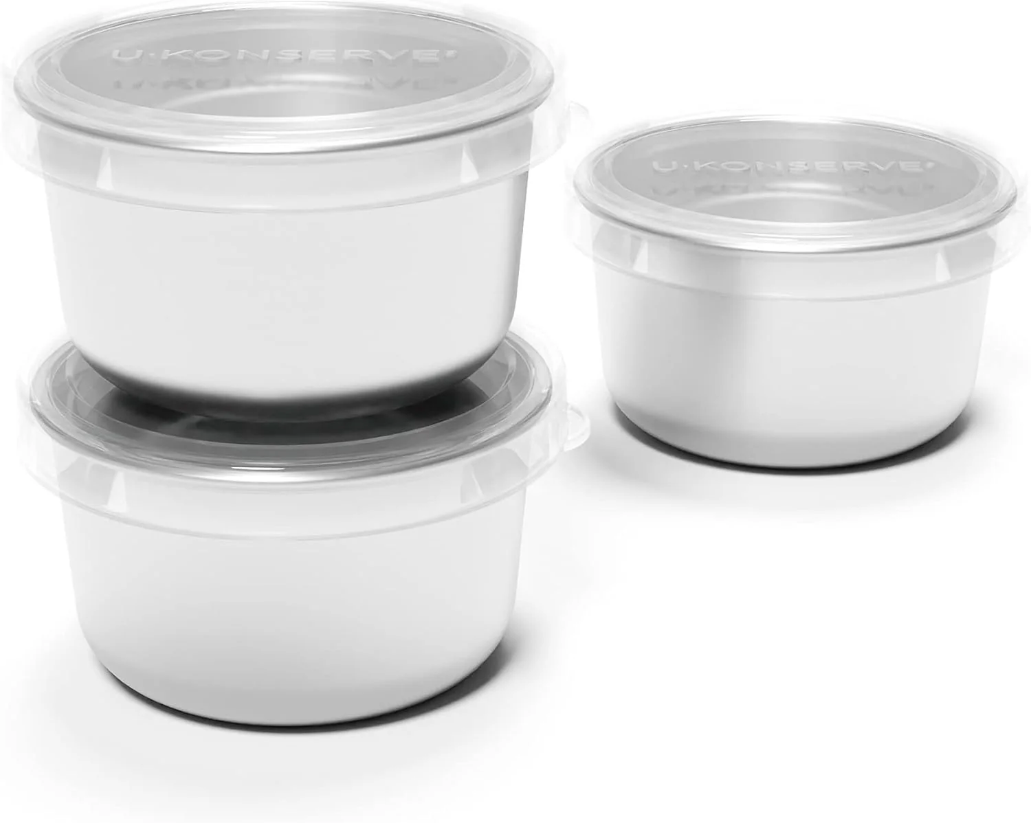 Responsible U Konserve Stainless Steel Set of Three Round Food Condiment Snack Mini Countainers with Silicone Lids Leak Proof Dishwasher Safe 3 oz Modern