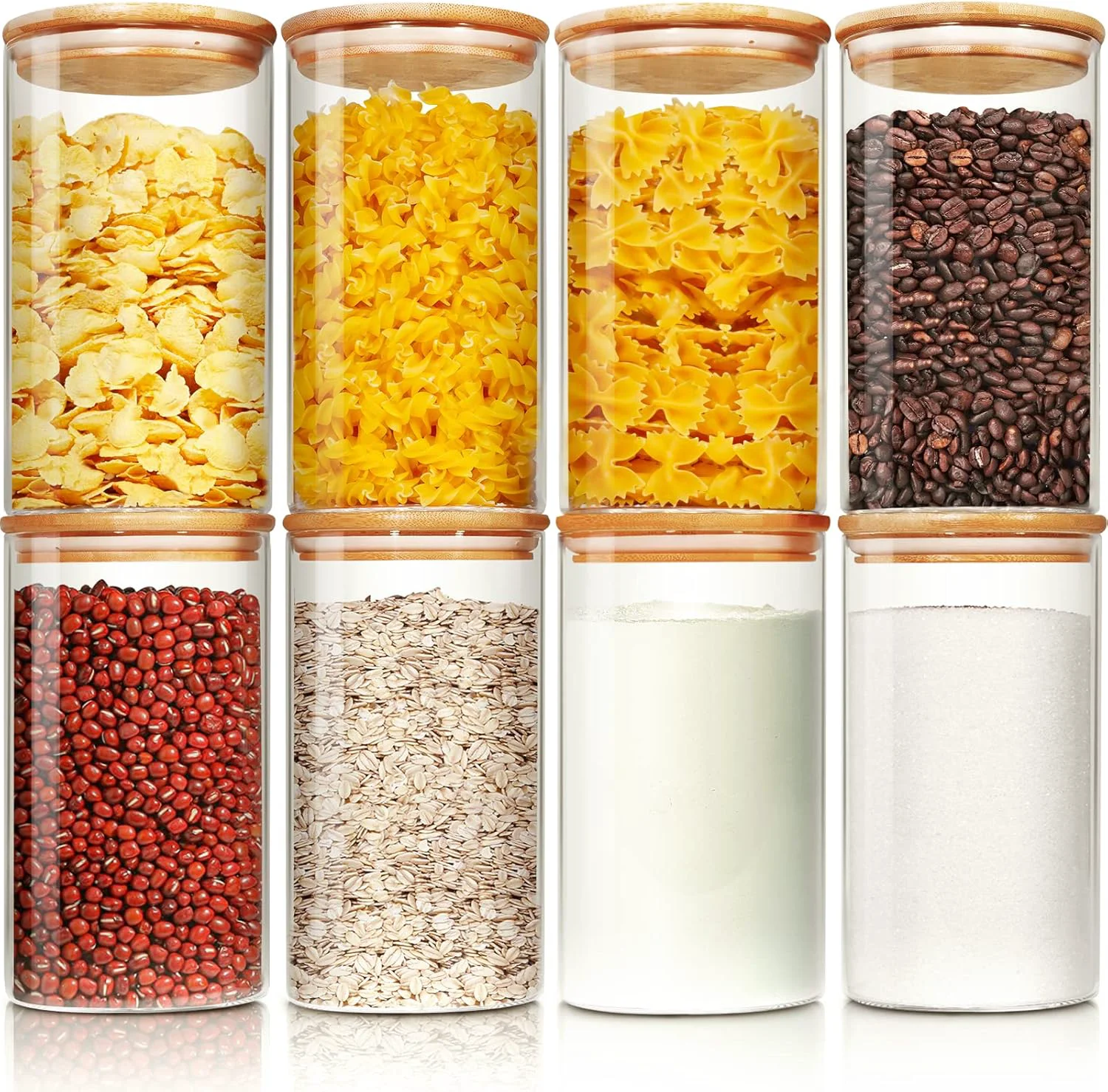 Healthy Glass Jars with Bamboo Lids 28 floz Set of 8 Glass Canisters with Airtight Lids Glass Food Storage Containers for Pasta Oats Coffee Flour Trusted