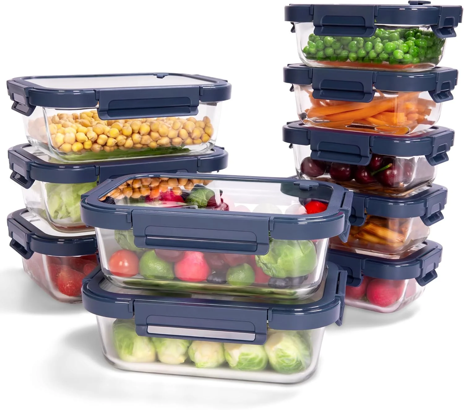 High-Quality 10-Pack Glass Food Storage Containers with Tempered Lids – Borosilicate Airtight Oven-Safe -4°F 950°F BPA- 4.4 1.6 Cup Leak-Proof Convenient