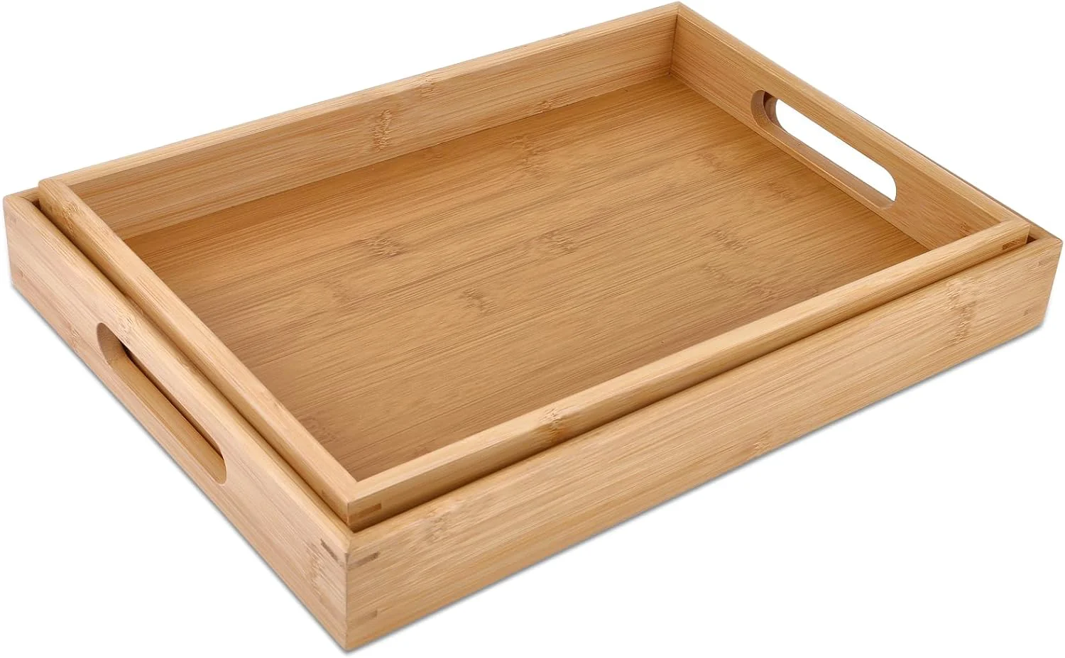 Superior Bamboo Dinner Food Trays for Eating On Couch Party Platters for Serving Food Decorative Tray for Kitchen Counter Rectangle 16.5 Lx11.6”W and 15.5”Lx10.6”W Environmentally Friendly