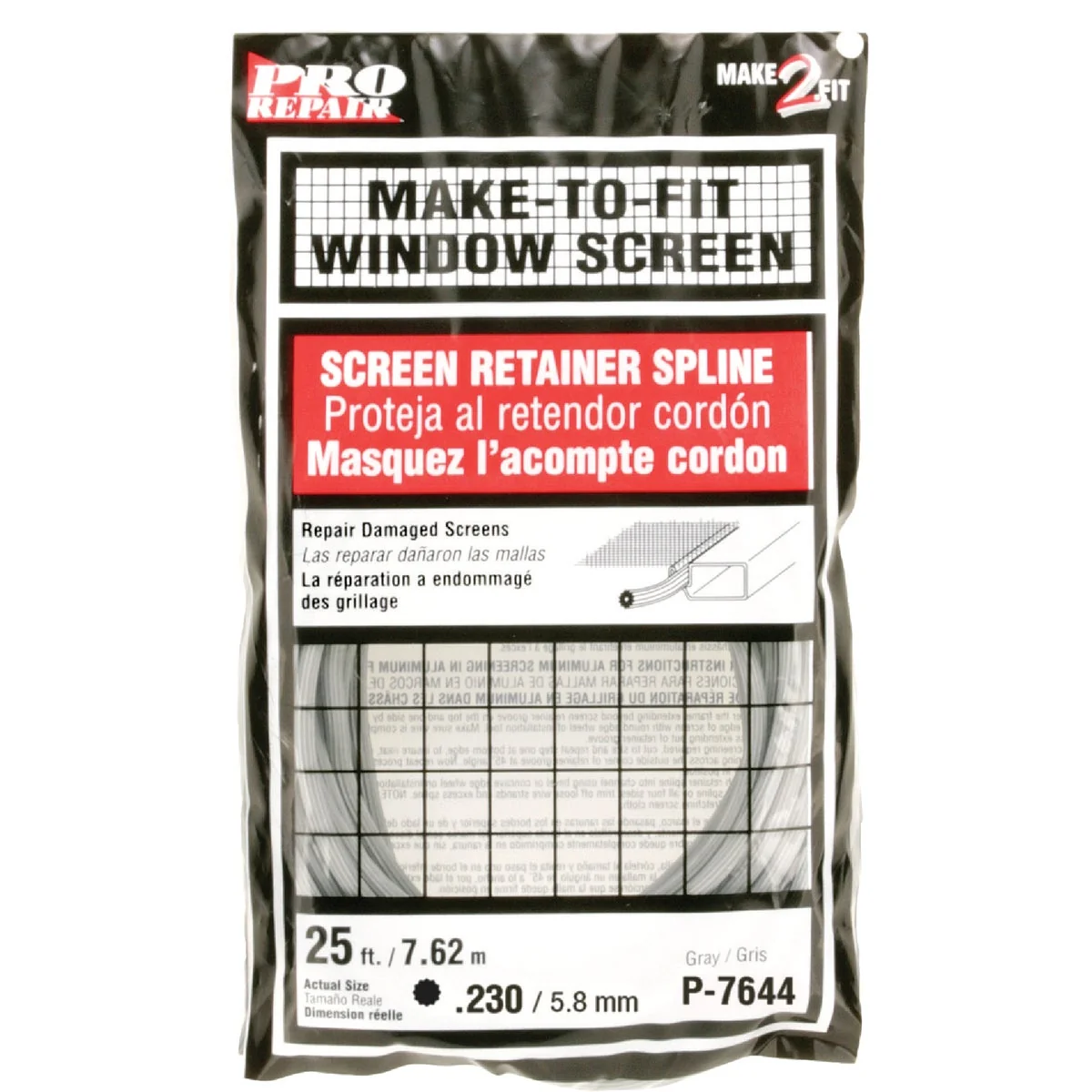 Advanced Prime-Line 0.230 In. Dia. x 25 Ft. L. Gray Vinyl Screen Retainer Spline Crafted