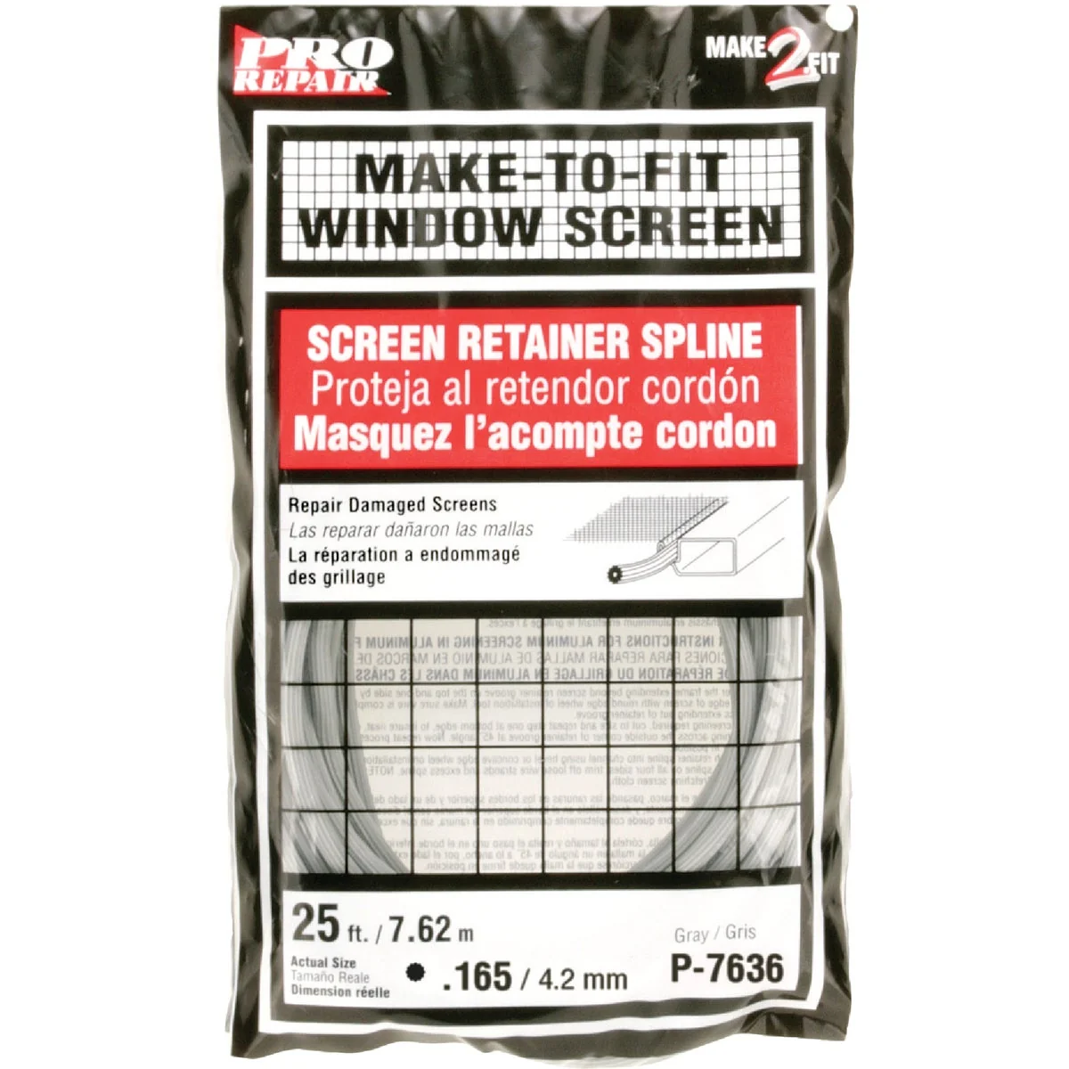 Professional Prime-Line 0.165 In. Dia. x 25 Ft. L. Gray Vinyl Screen Retainer Spline Safe