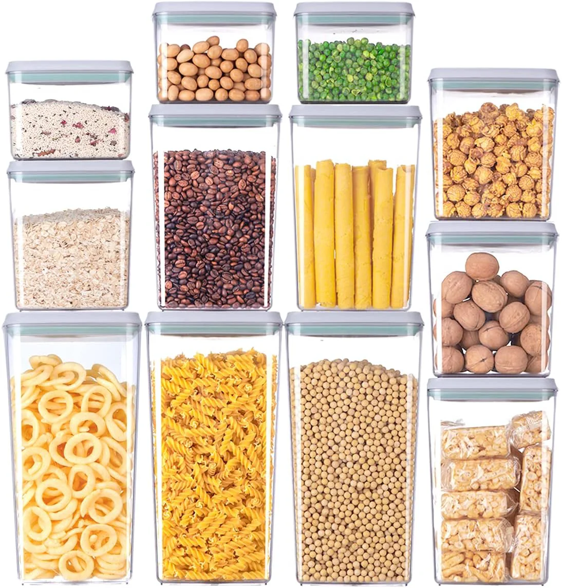 Relaxed 12 Pcs Pop Airtight Food Storage Containers with Lids for Kitchen Pantry Organization Stackable Ce Snacks Flour Sugar Coffee Spaghetti 1.2 2.0 Sophisticated