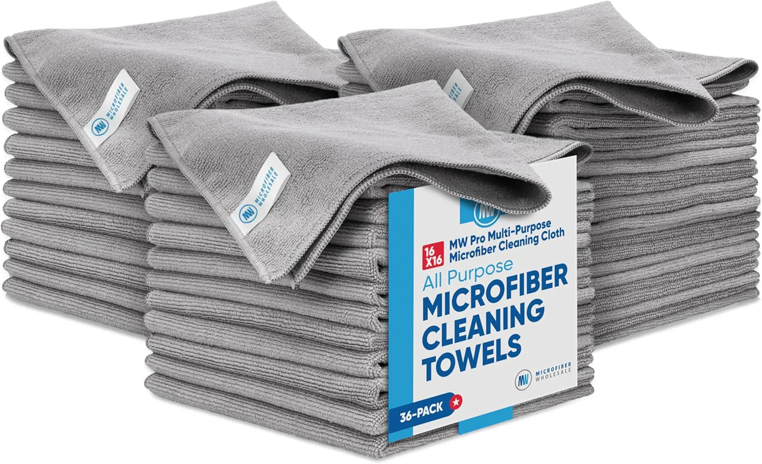 Solid MW Pro Microfiber Cleaning Cloth Gray 36 Pack 16 x 16 All Purpose Microfiber Towels – Clean Dust Polish Scrub Absorbent Flexible