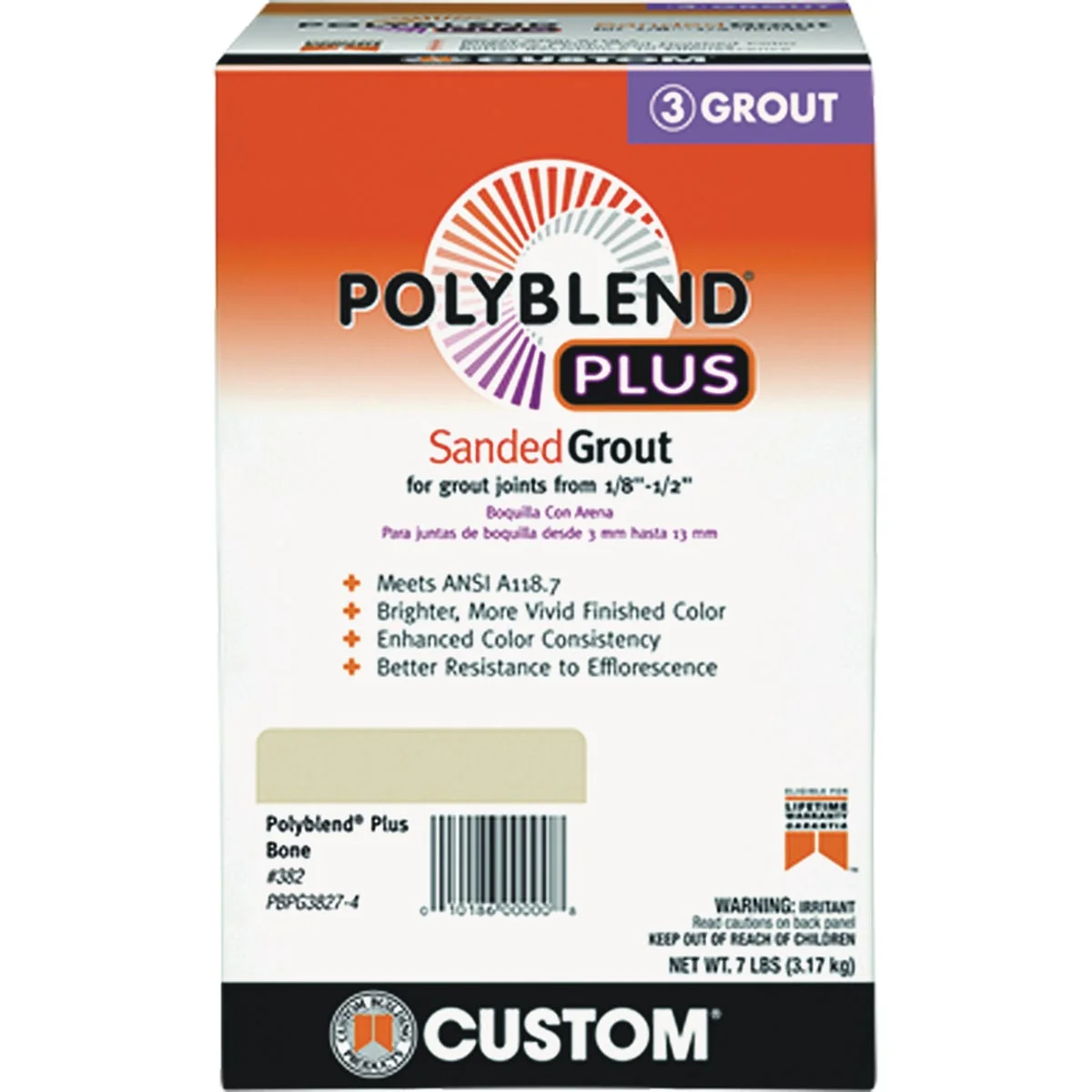 Eco-Friendly Custom Building Products PolyBlend PLUS 7 Lb. Bright White Sanded Tile Grout Premium
