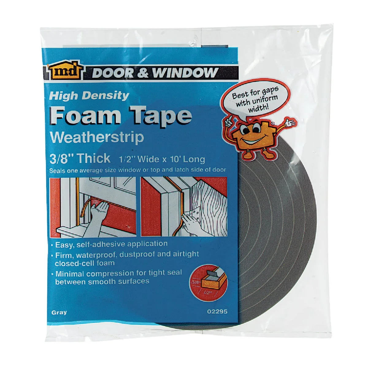 Organic M-D 1 2 W x 3 8 T x 10′ L Gray Foam Weatherstrip Tape Functional