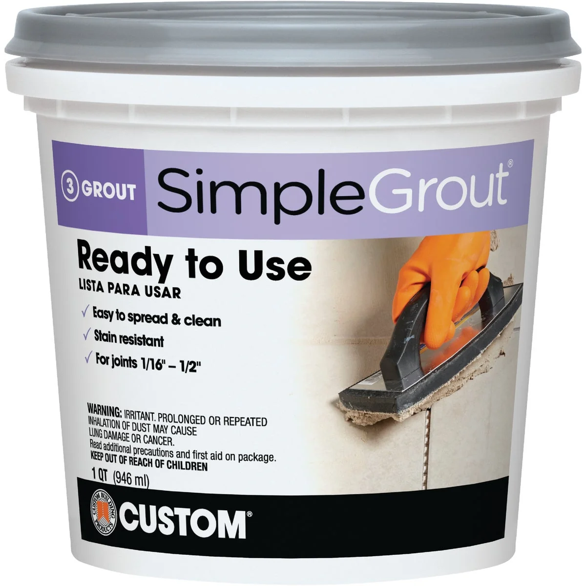 Modern Custom Building Products Simplegrout Quart Bright White Pre-Mixed Tile Grout Organic
