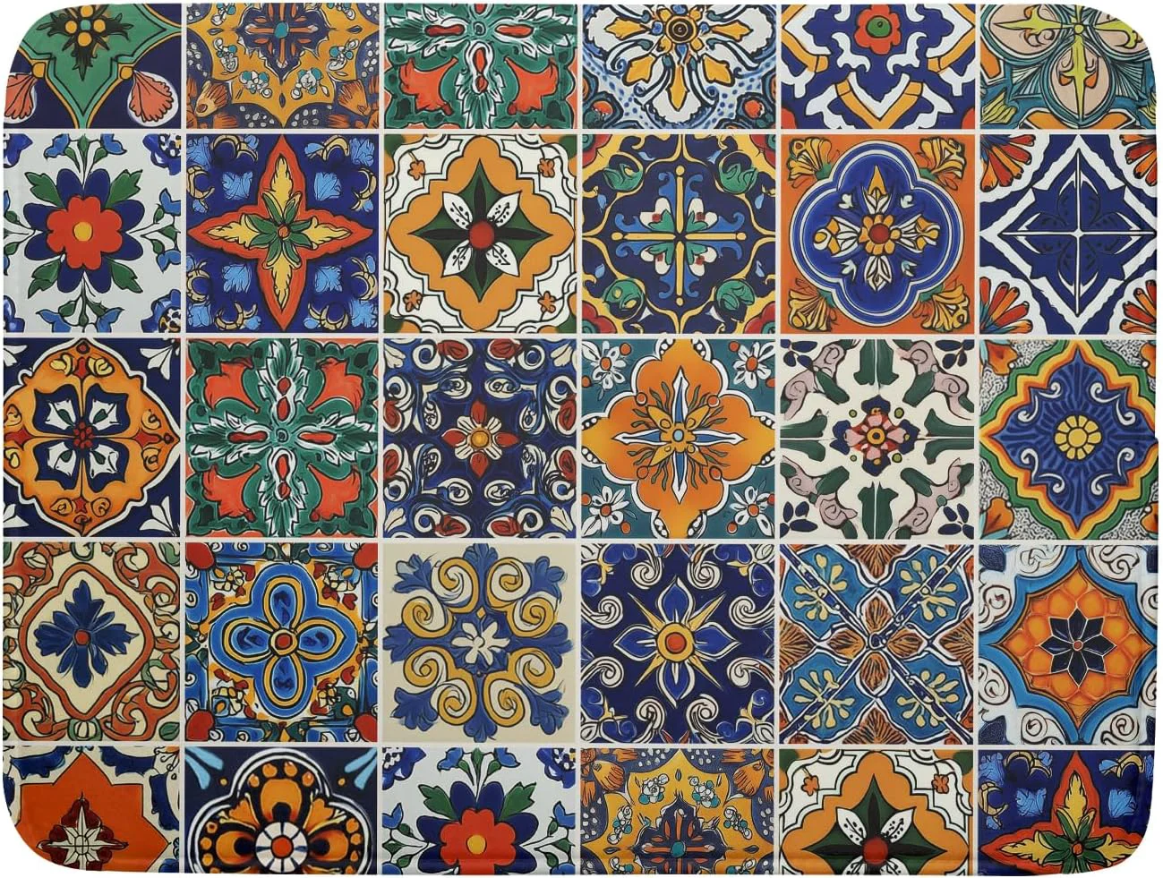 Recyclable Talavera Mexican Tiles Dish Drying Mat for Kitchen Counter 16×18 Inch Mexican Flower Decorations Dish Draining Mat Mexican Tilt Fast Absorbent Soft