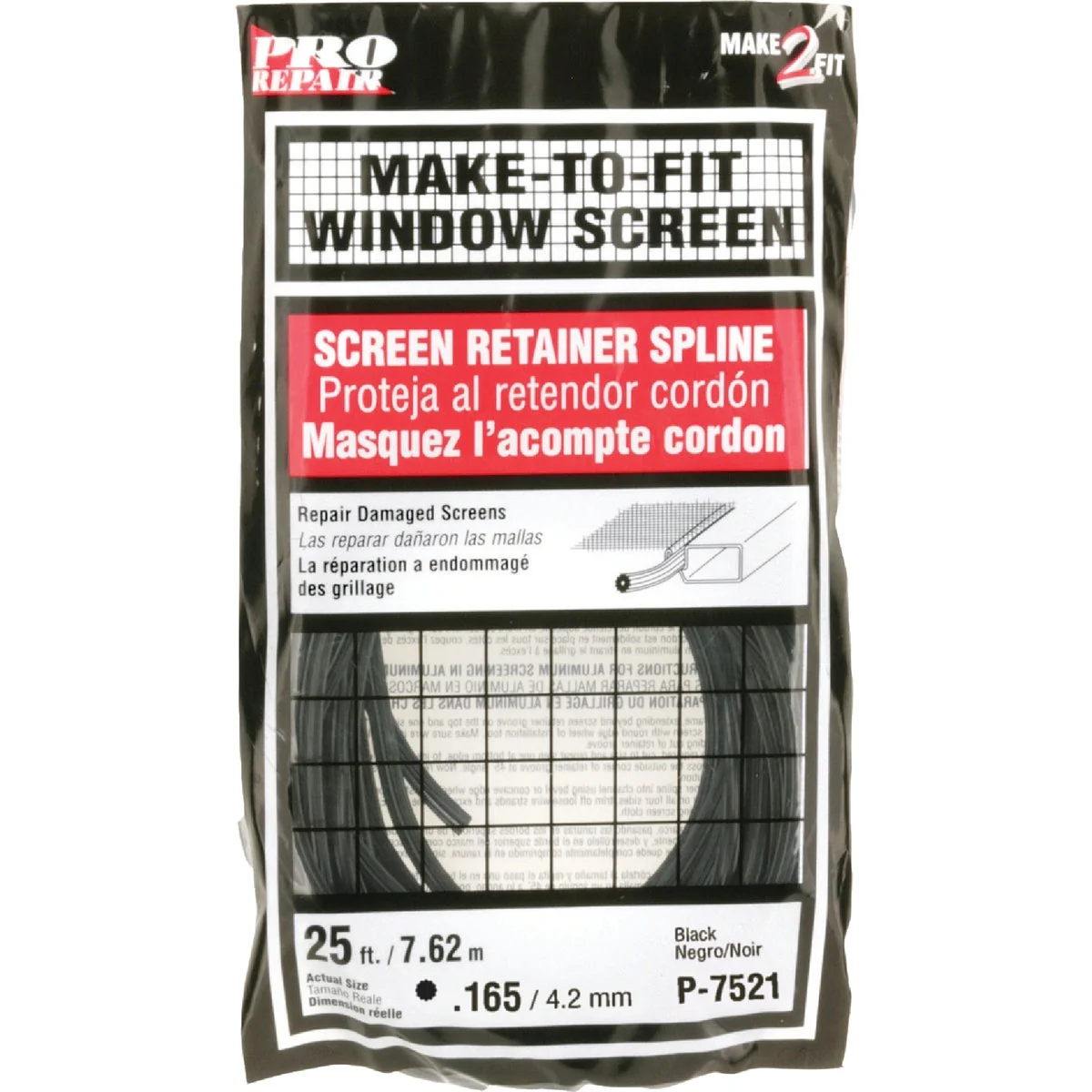 Genuine Prime-Line 0.165 In. Dia. x 25 Ft. L. Black Vinyl Screen Retainer Spline Official