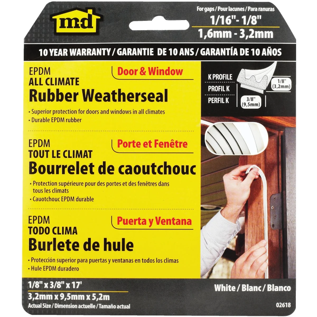 Innovative M-D Brown 17 Ft. x 3 8 In. Extreme Temp Small Gap Rubber Weatherstrip White Relaxed