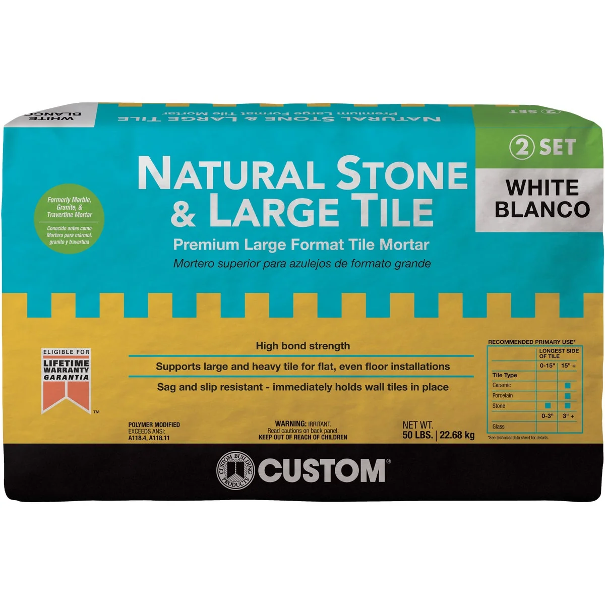 Solid Custom Building Products 50 Lb. White Natural Stone Large Tile Mortar Green