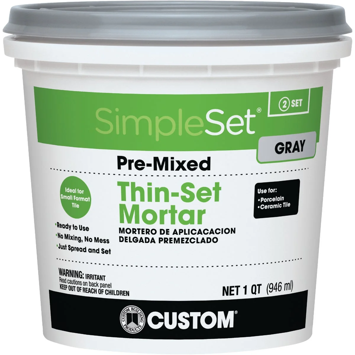 Selected Custom Building Products SimpleSet Quart Gray Pre-Mixed Thin-Set Mortar Professional