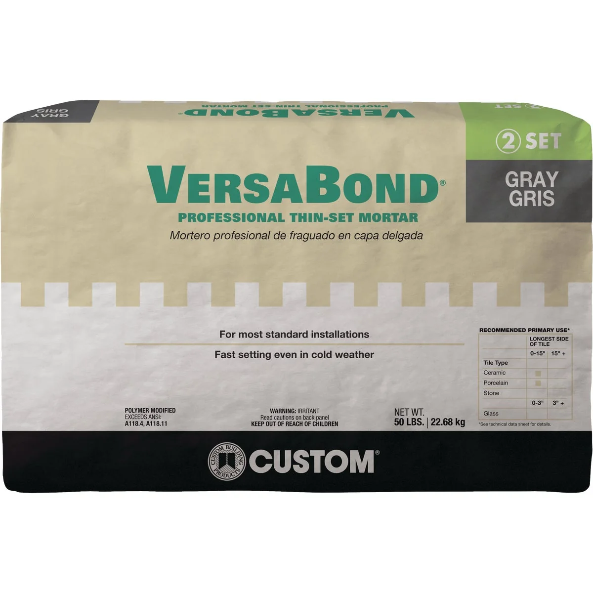 Practical Custom Building Products VersaBond 50 Lb. Gray Fortified Thin-Set Mortar World-Class
