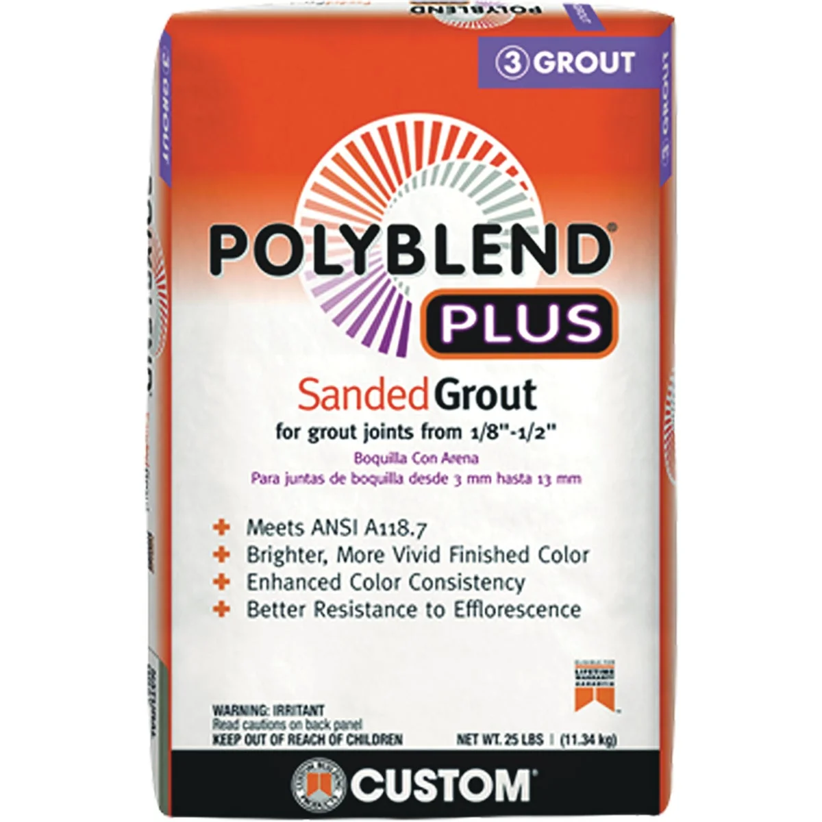 Enhanced Custom Building Products PolyBlend PLUS 25 Lb. Natural Gray Sanded Tile Grout Recyclable