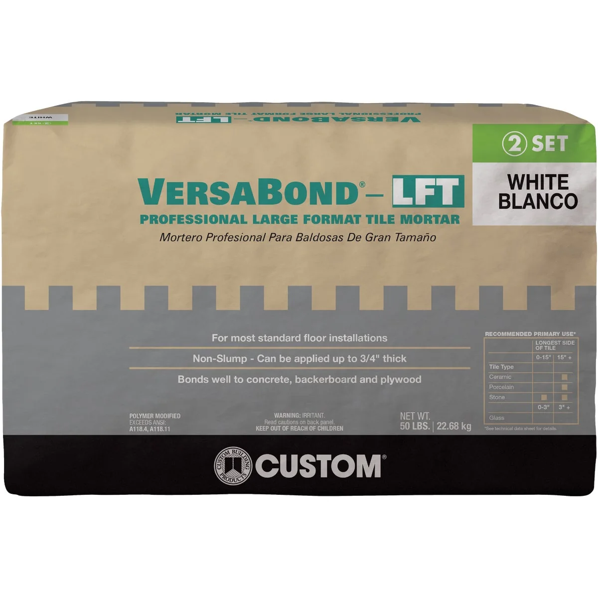 High-Grade Custom Building Products VersaBond 50 Lb. White Large Format Tile Mortar Breathable