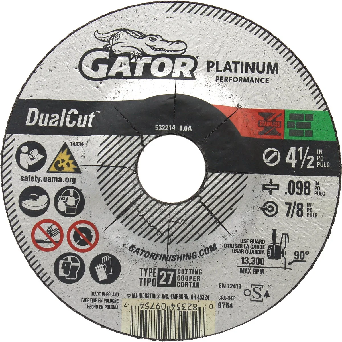 Detailed Gator Blade DualCut Type 27 4-1 2 In. x 0.098 In. x 7 8 In. Steel Stainless Wall Tile Cut-Off Wheel User-Friendly