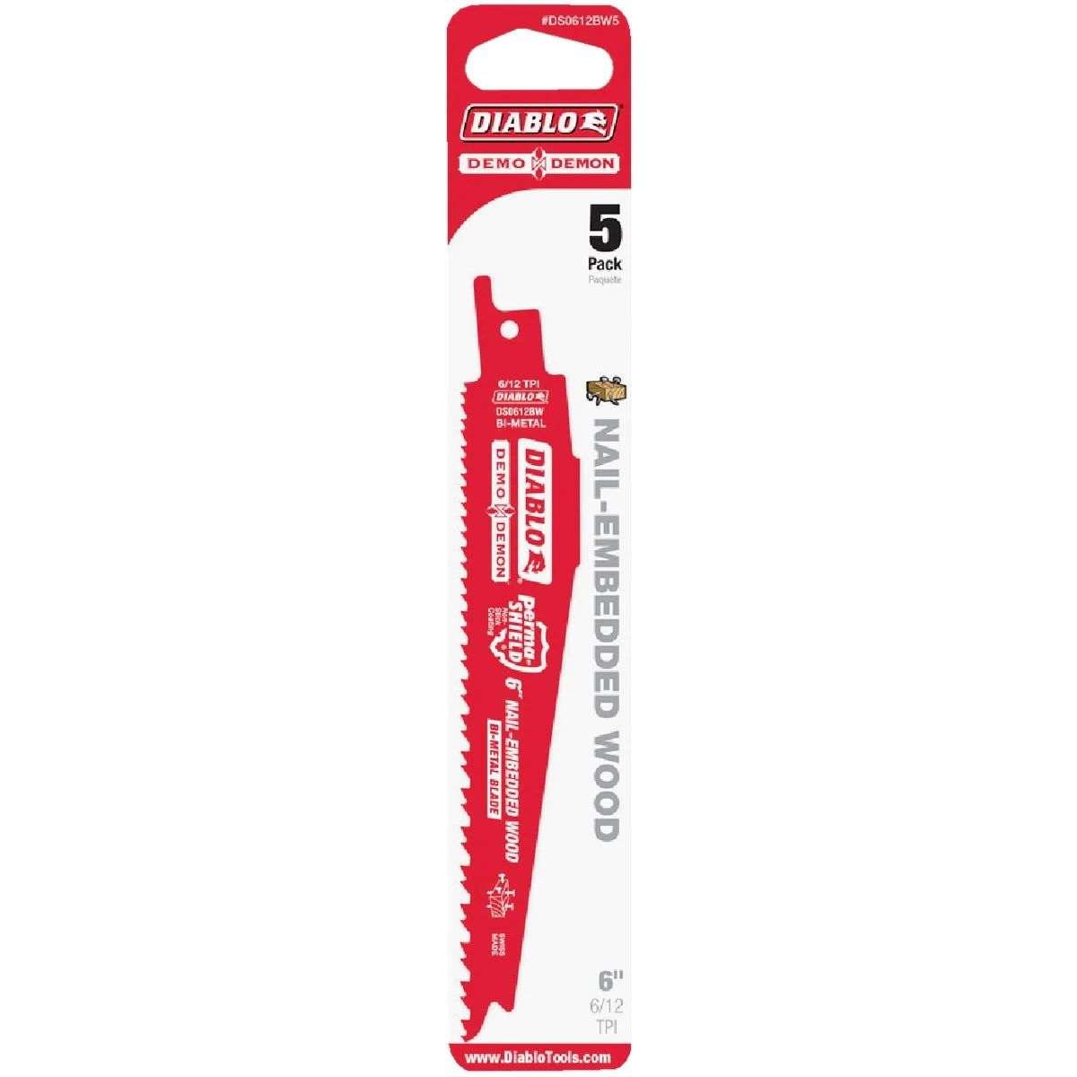 Professional Diablo Demo Demon 6 In. 6 12 TPI Wood w Nails Reciprocating Saw Blade 5-Pack Comfortable