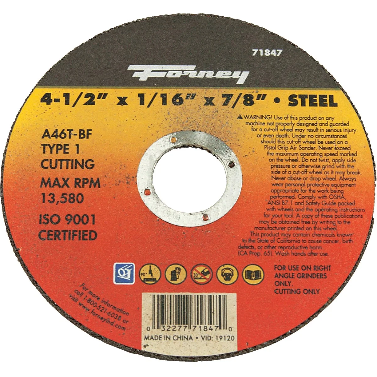 Eco-Friendly Forney Type 1 4-1 2 In. x 1 16 In. x 7 8 In. Steel Cut-Off Wheel Minimalist