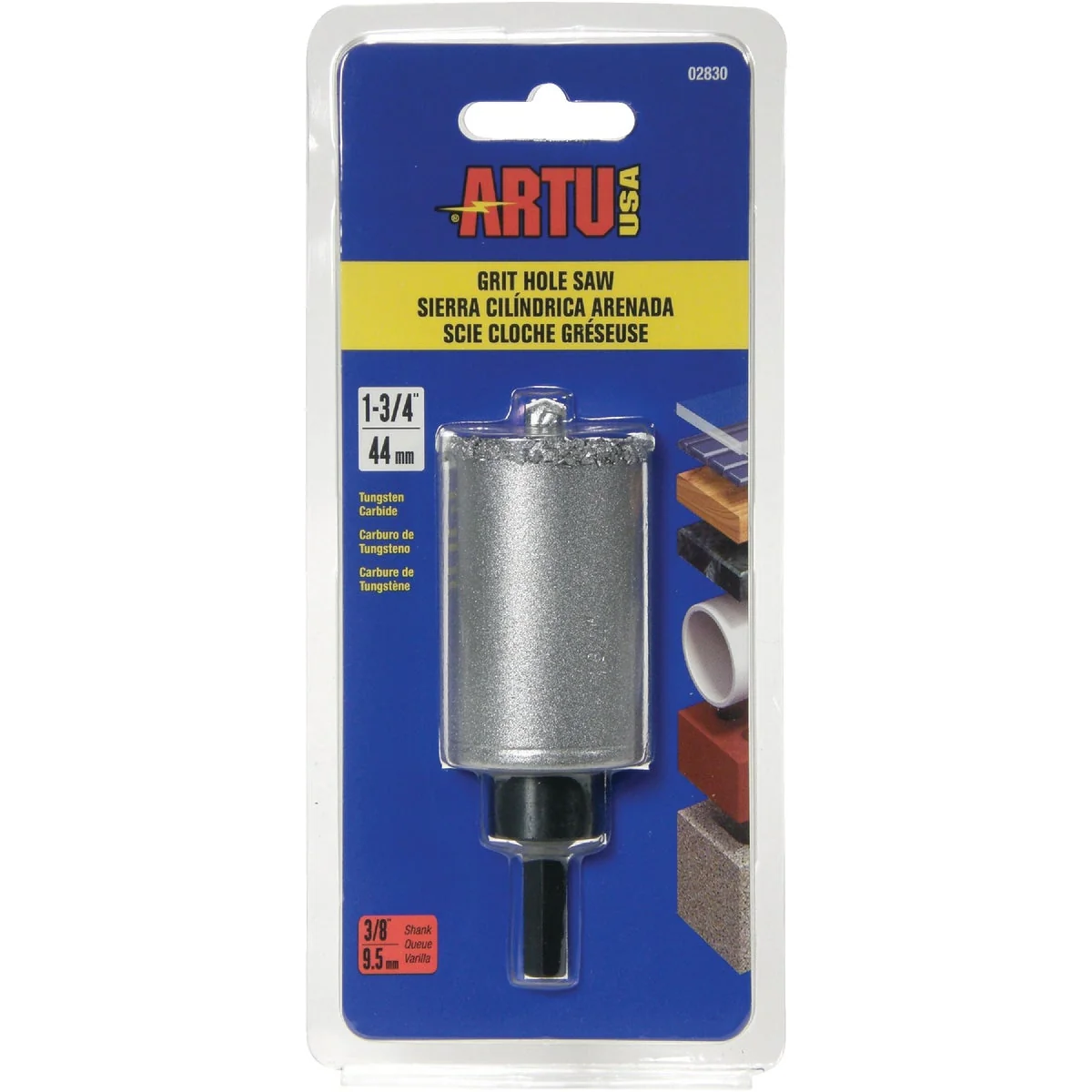 Modern ARTU 1-3 4 In. Tungsten Carbide Grit Hole Saw with Arbor and Pilot Bit Natural