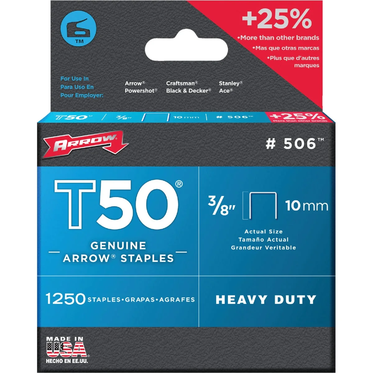 Genuine Arrow T50 Heavy-Duty Staple 3 8 In. 1250-Pack Durable
