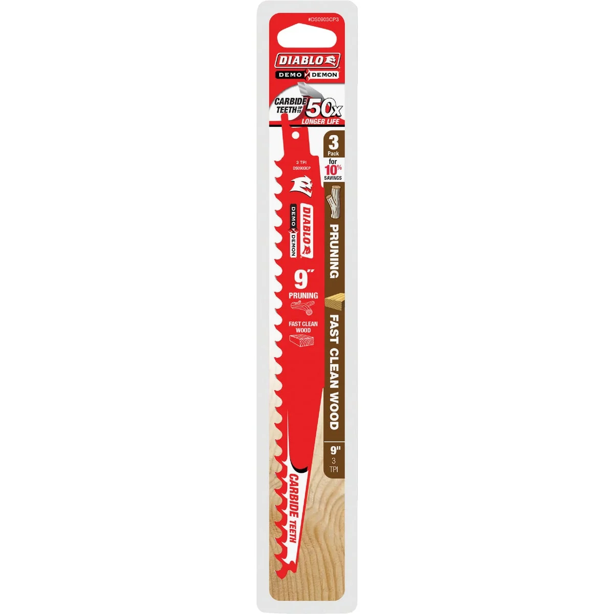 Professional Diablo Demo Demon 9 In. 3 TPI Carbide Pruning Reciprocating Saw Blade 3-Pack High-Performance