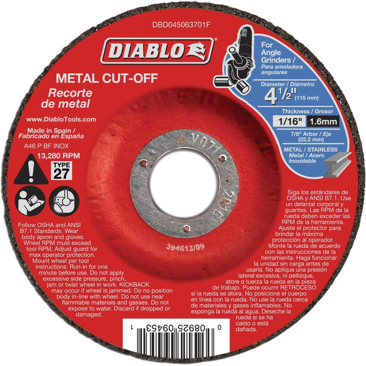 Durable Diablo Type 27 4-1 2 In. x 1 16 In. x 7 8 In. Metal Cut-Off Wheel High-Quality