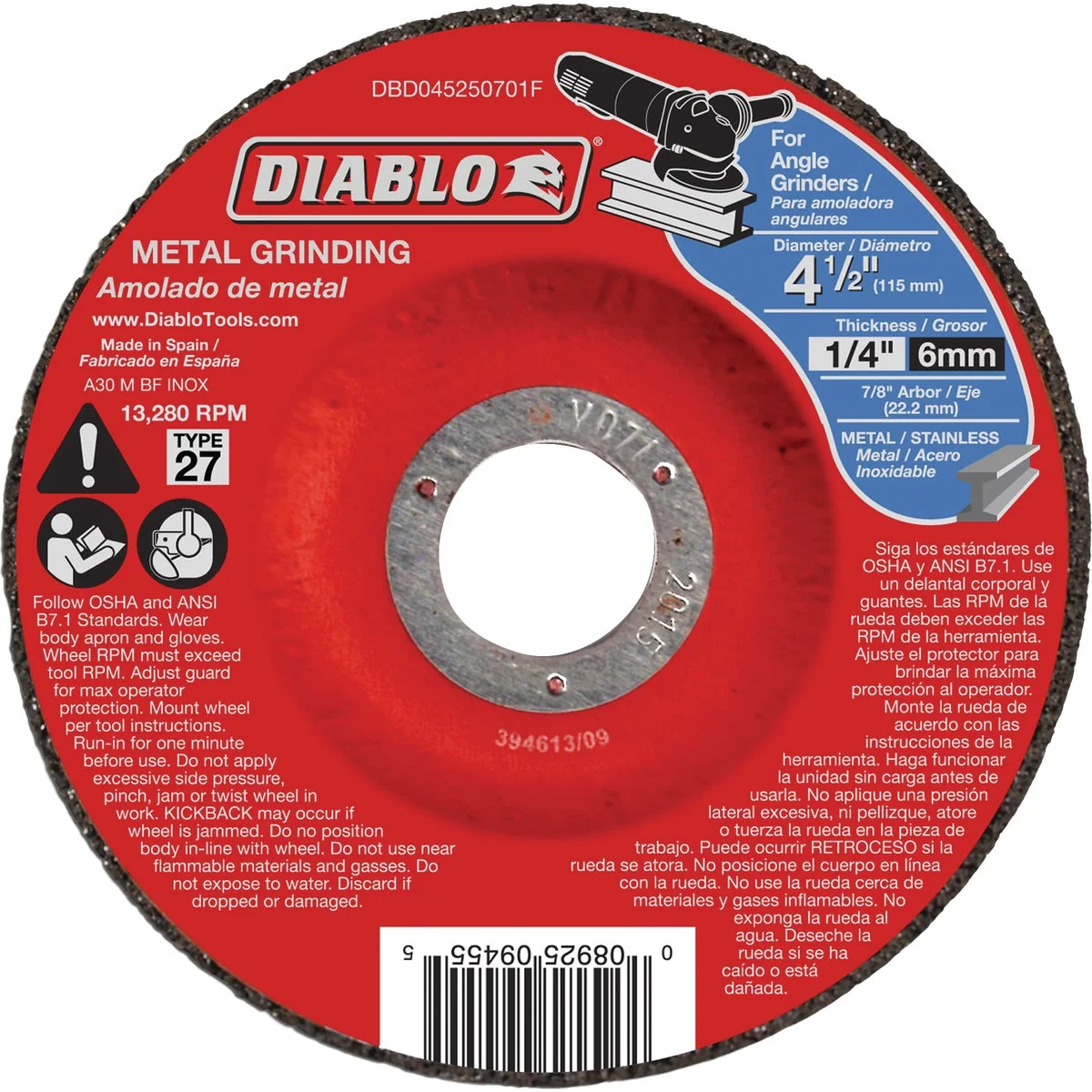 Specialty Diablo Type 27 4-1 2 In. x 1 4 In. x 7 8 In. Metal Grinding Cut-Off Wheel Innovative