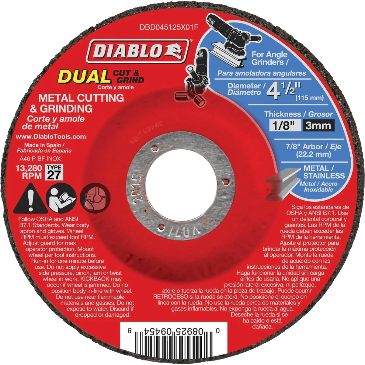 Crafted Diablo Type 27 4-1 2 In. x 1 8 In. x 7 8 In. Metal Stainless Grinding Cut-Off Wheel Practical