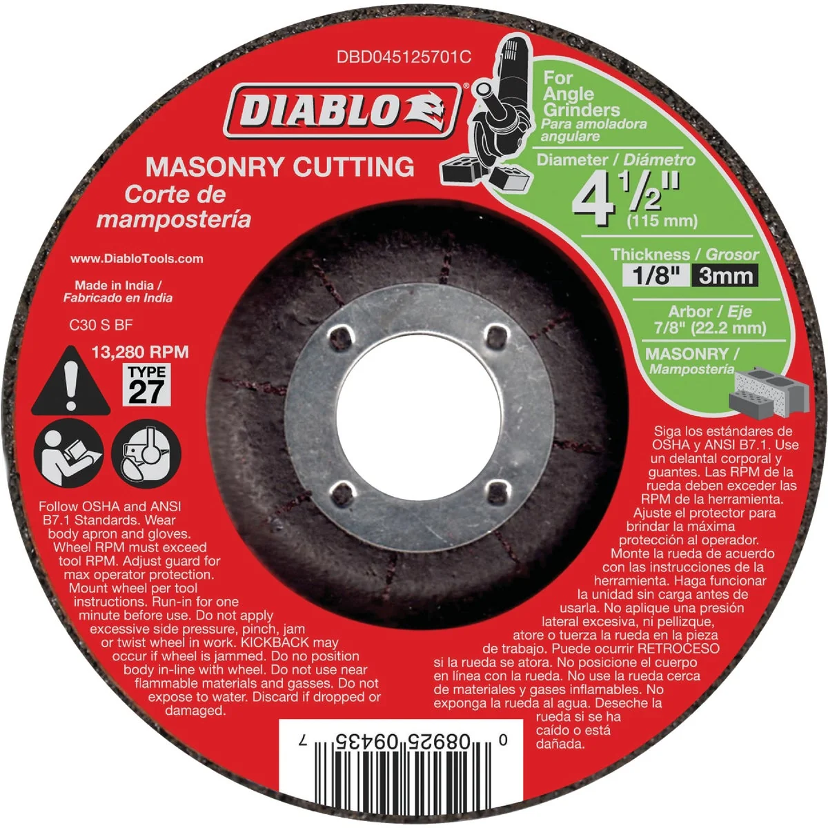 Natural Diablo Type 27 4-1 2 In. x 1 8 In. x 7 8 In. Masonry Cut-Off Wheel Pure