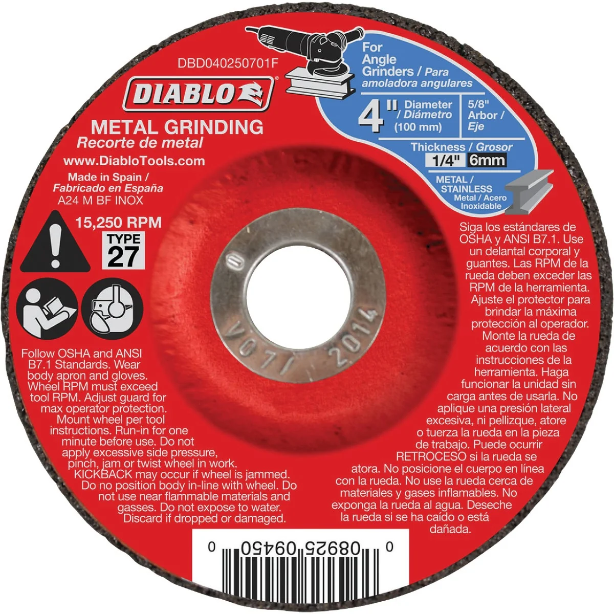 Excellent Diablo Type 27 4 In. x 1 4 In. x 5 8 In. Metal Grinding Cut-Off Wheel Elite
