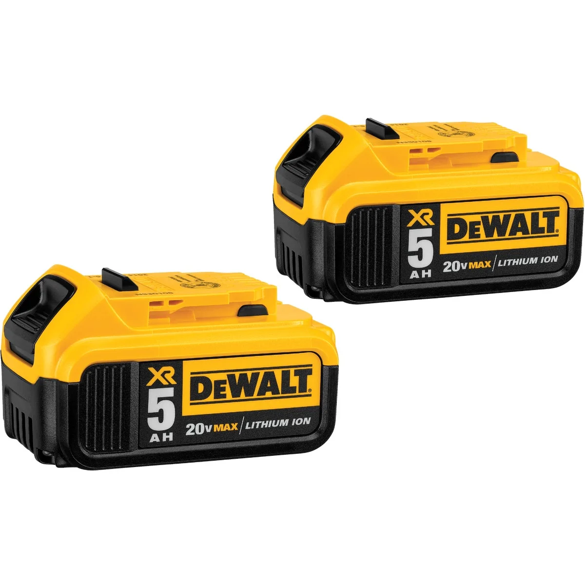 Clean DeWalt 20 Volt MAX XR Lithium-Ion 5.0 Ah Premium Tool Battery 2-Pack Long-Lasting