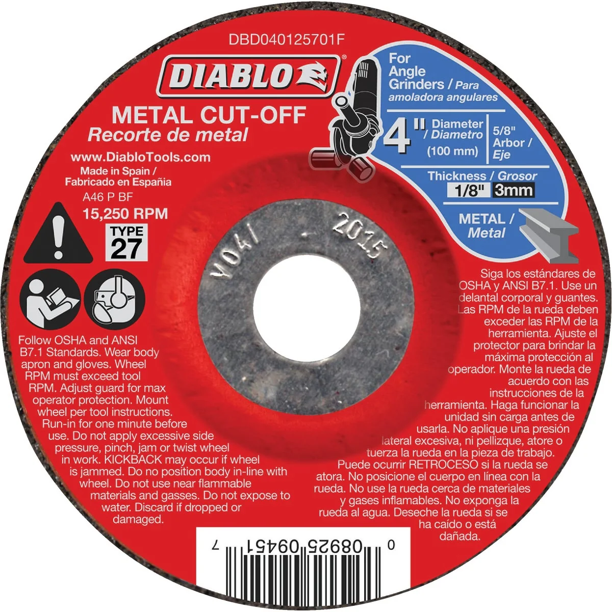 Casual Diablo Type 27 4 In. x 1 8 In. x 5 8 In. Metal Cut-Off Wheel Smooth