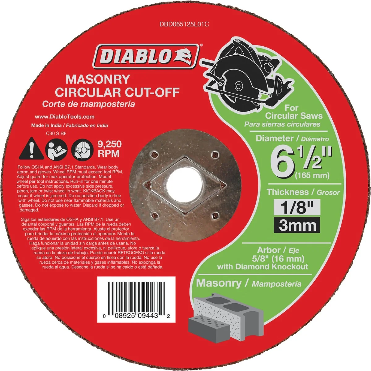 Green Diablo Type 1 6-1 2 In. x 1 8 In. x 5 8 In. Masonry Cut-Off Wheel Crafted