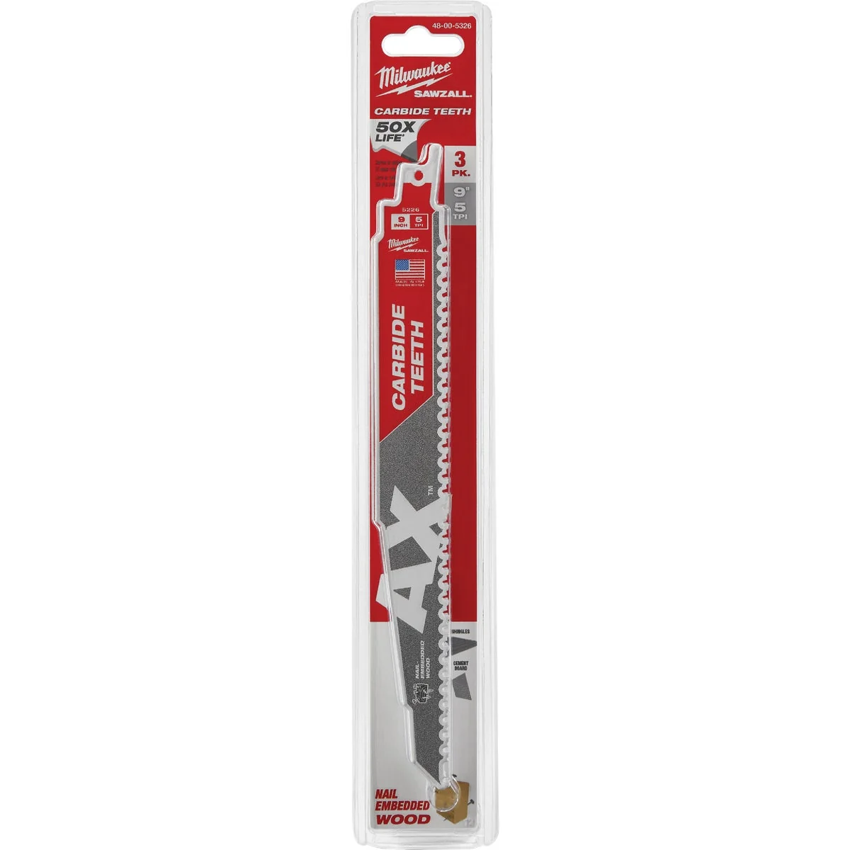 Environmentally Friendly Milwaukee Sawzall THE AX 9 In. 5 TPI Wood w Nails Demolition Reciprocating Saw Blade with Carbide Teeth 3-Pack Top-Quality